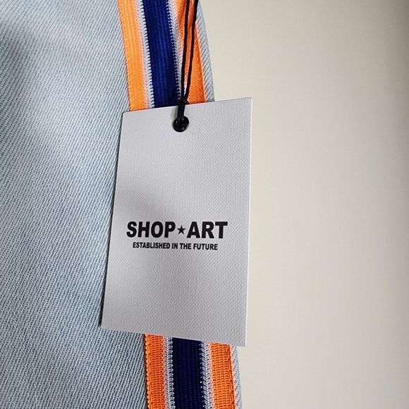 SHOP ★ ART Blue Denim pants side seam stripes 100% cotton jeans - Picture 10 of 15